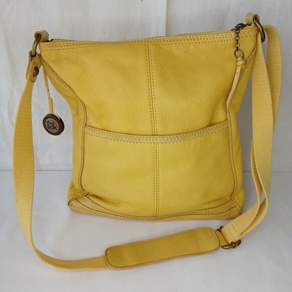 The Sak Leather Crossbody Purse Shoulder Bag Handbag Yellow Adjustable Strap - Picture 3 of 16